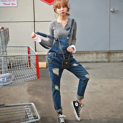 2014 New Free shipping Plus size Korean New Womens Jumpsuit Denim Overalls Casual Skinny Girls Pants