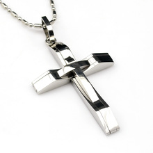 Fashion punk pendant cross necklace mens stainless steel crucifix jewelry womens necklaces waves shaped 2016 free