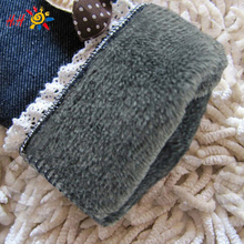 2015 Fashion New Winter Casual Girls Bow Jeans Cotton Children Skinny Cashmere Pants Kids Clothes Warm