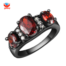 GALAXY Unique Black Gold Filled 3pcs Red Crystal Ruby Zircon Wedding Rings For Women New Fashion Jewelry Africa YH025