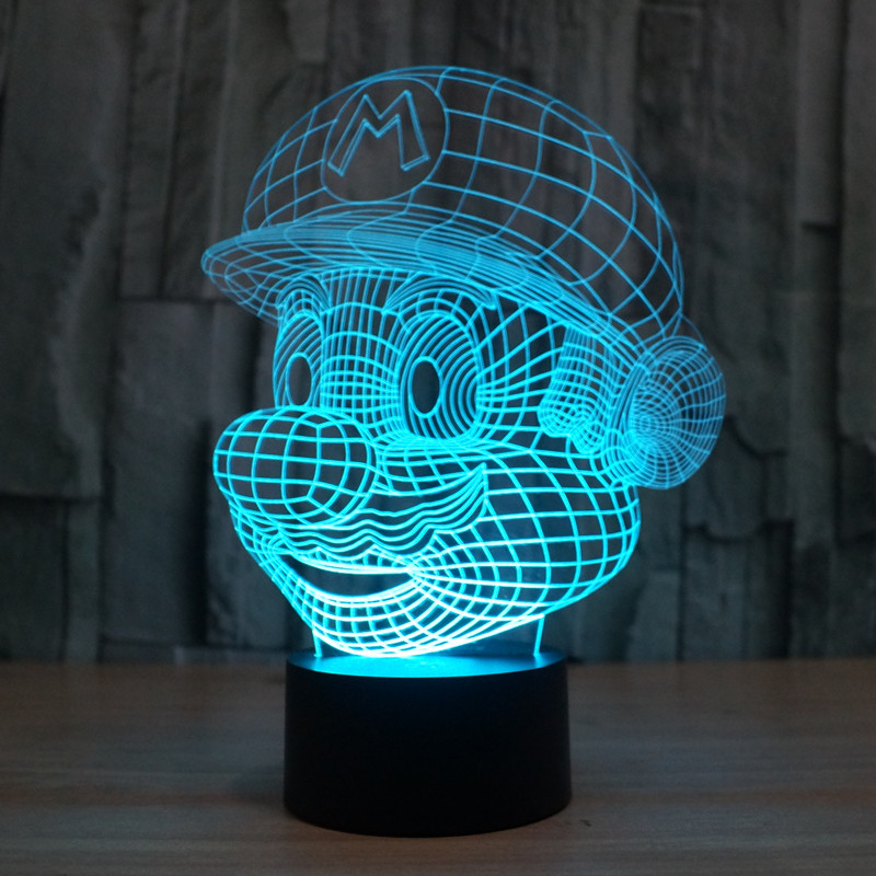 Creative 3D illusion Lamp LED Night Light 3D Super Mary Acrylic Discoloration Colorful Gradient Atmosphere Lamp Novelty Lighting