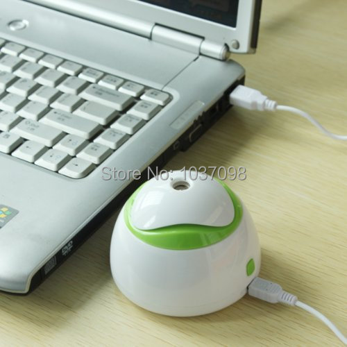 Portable Compact Mini USB Humidifier Air Purifier Freshener Aroma Diffuser Powered For Office Home Room Car (White & green)
