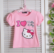 New 2015 Baby Girls Cartoon hello kitty T Shirt Kids Short Sleeve T shirt Children summer