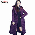 Woman Extra Long Down Coat Winter Women Hooded Down and Parkas 2016 Solid Thin Slim Thermal