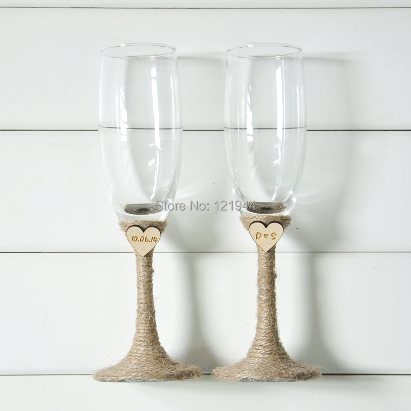 Personalized wedding glasses Set, Rustic wedding Champagne Toasting ...