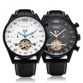 JARAGAR Brand Luxury Hand Wind Mechanical Watch Leather Tourbillon White Black Men WristWatch Gift Box Relogio