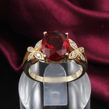 GALAXY New Fashion Red Crytal Ruby Ring Jewelry Real 18K Gold Plated CZ Diamond Wedding Rings