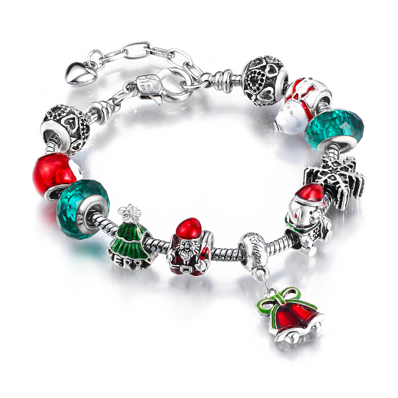 2015 Christmas Bracelet Gift With Santa Claus Charms Jewelry 925 Silver And Glass Beads Fit Pandora Bracelet AA78(China (Mainland))
