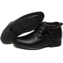 2016 Winter Cotton-padded Men Ankle Boots Pointed Toe Fur Boots Black Pu Leather Male Boots#DQL63