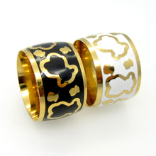 Fashion Brand Design 18 K Gold Stainless Steel Jewelry Enamel Black And White Lovely Bear Ring