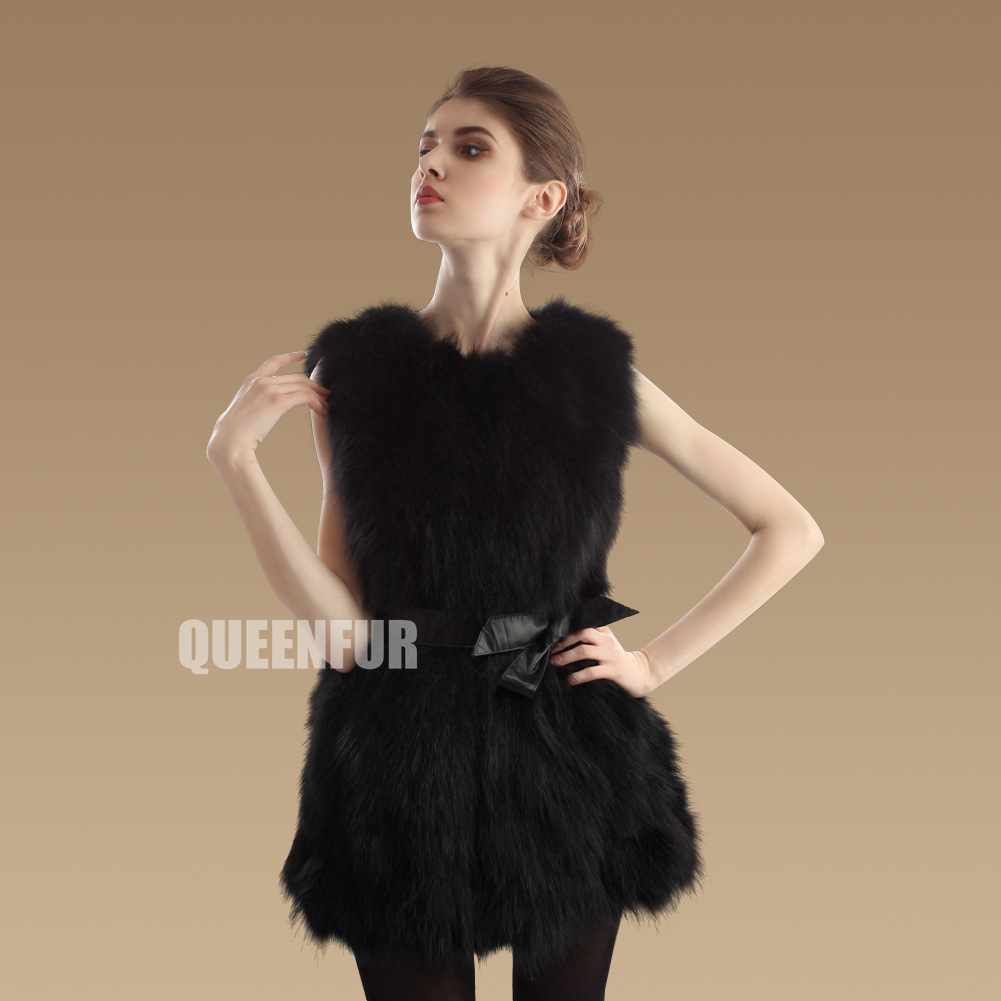 Fashion Women New 100% Genuine Fox Fur Long Vest Waistcoat Warm Winter Fur Jacket Free Shipping TP6011