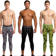 Mens Compression Pants 3/4 Length Sports Joggers Running Athlete Tights Basketball Fitness Gym Skinny Leggings Calf Trousers