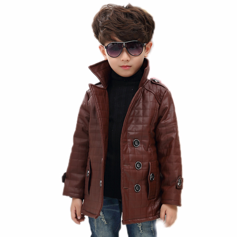 Children's Jackets 2015 Baby Boy Winter Pu Leather Jackets Motorcycle Jacket Kids Turn Down Collar Solid Casual Leather Jacket