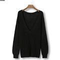 Women Black Round Neck Long Sleeve Backless Knitted Sweater Spring Autumn New Fashion Brand Cut Out
