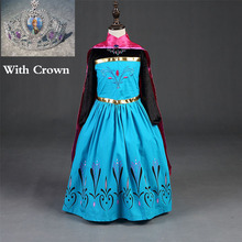 2016 new girls dress Elsa Dress Custom Cosplay Summer Anna Girls Dresses Princess Elsa Costume for Children dress+crown 2piece