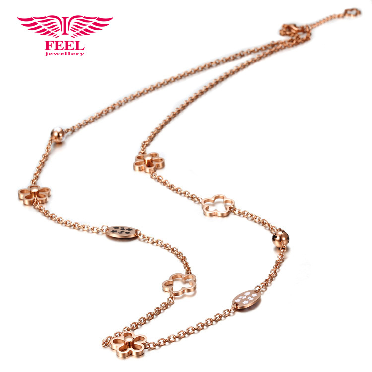 Gold Filled Long Flower Sweater Chain Necklace Sta...
