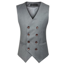 New Fashion Male British Style Slim Cotton Double Breasted Grey Black Sleeveless Jacket Waistcoat Suit Vests Mens Vest