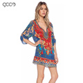 Ukraine Women V neck Print Dresses Casual Loose Chiffon Dress Boho Style Sexy Beach Wear Dress