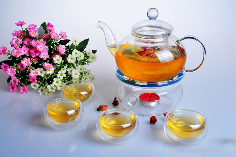 600ml glass teaset kettle tea set including 4 double wall cups warmer 5 candles heat resistant