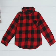 Retail wholesale 2015 age season boy plaid shirt girl plaid shirt slim long sleeves Fashionable dress Warm shirts Free shipping
