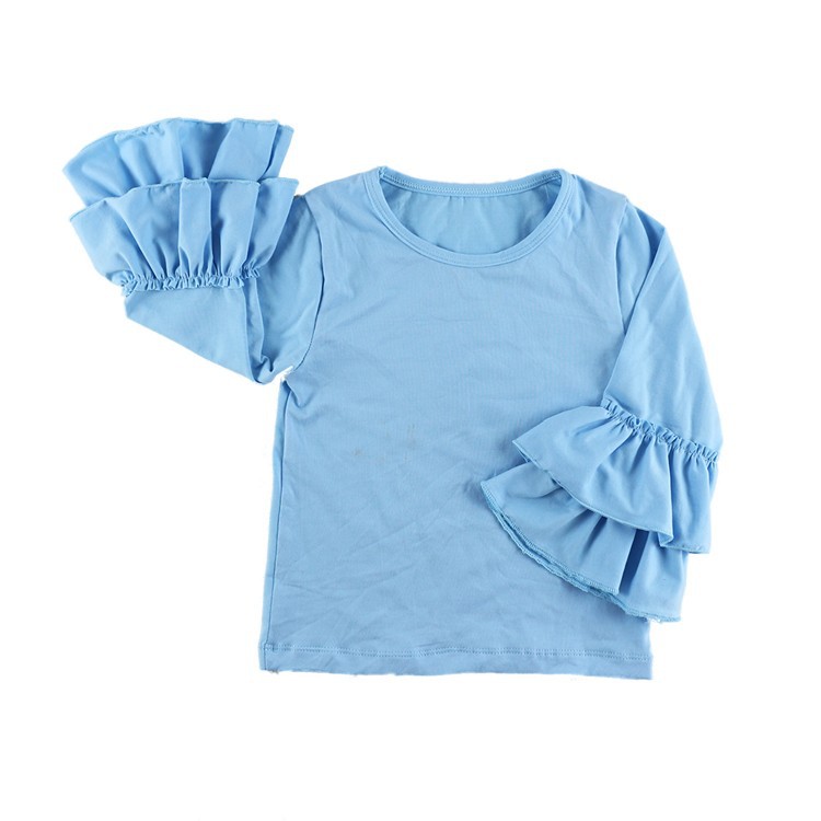 Winniefashions! Cotton solid color long sleeve ruffle top,Girl long ruffle sleeve T-shirt Children kid ruffle tops free shipping