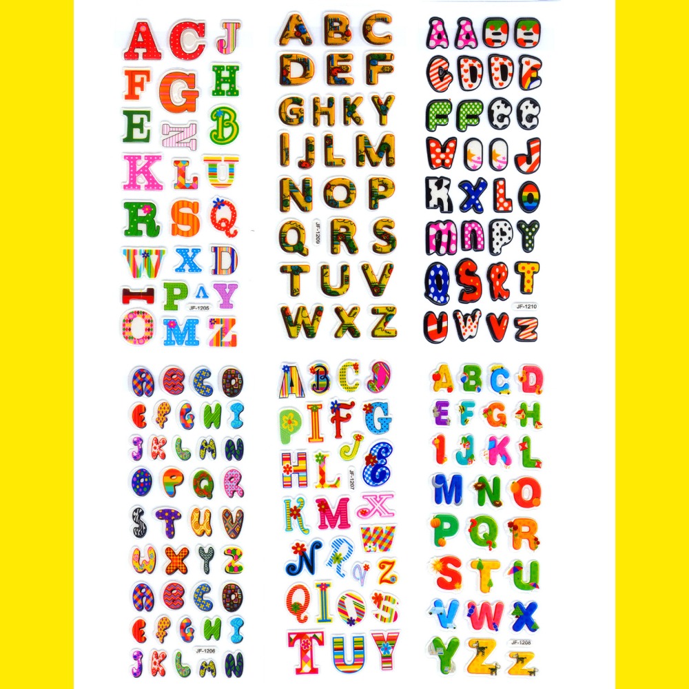6 Sheets Scrapbooking Bubble Puffy Stickers Kawaii Letters Emoji Reward