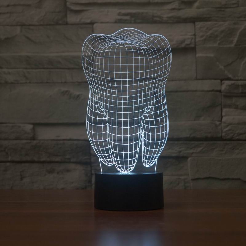 New 3D illusion creative decorative night lamp tooth shape diy atmosphere abs led bulbs 5v holiday night light with 7 color