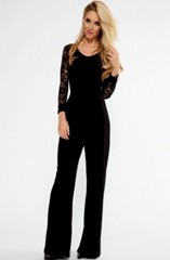 Black-Flared-Pant-Lace-Sleeve-Jumpsuit-LC6424