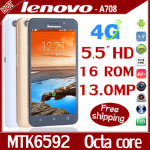New Original Lenovo A708 MTK6592 Octa Core 5.5″ IPS 13.0MP 4G LTE Mobile Phone 2G RAM 16G ROM Android 4.4 cell phones Dual SIM
