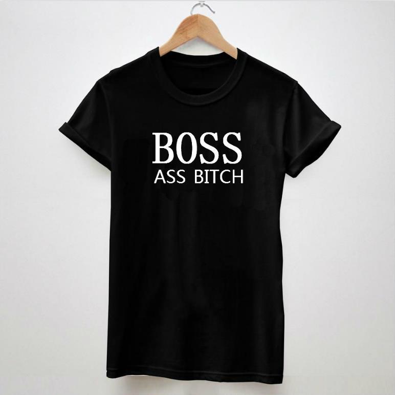 Boss Ass Bitch Letters Print Tshirt For Women Men Cotton Casual Hipster Shirt White Top Tees Big