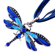 Wholesale 6pcs lot White Gold Plated Rhinestone Enamel Dragonfly Pendant Necklace Sweater Chain Christmas Gift Jewelry