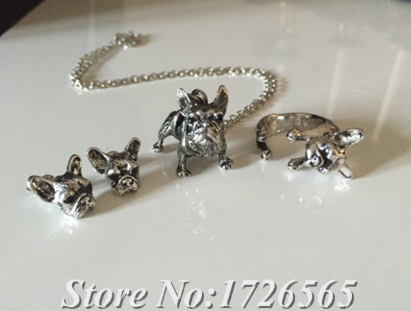 2015 New Style 3Colors Hippie Chic French Bulldog Necklace Boho Complete Set Dogs Best Friends Gift