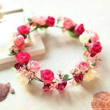 2016 Hot Summer Bride Hair Wreaths Flower Hairband Red Floral Wreath Headdress Headband Hair Accessories for women girl lady