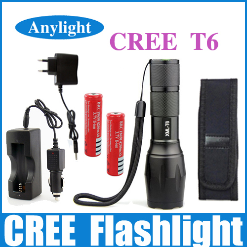 2000 lumens cree xml t6 high power adjustable led flashlight DC Car Charger 2 18650 battery
