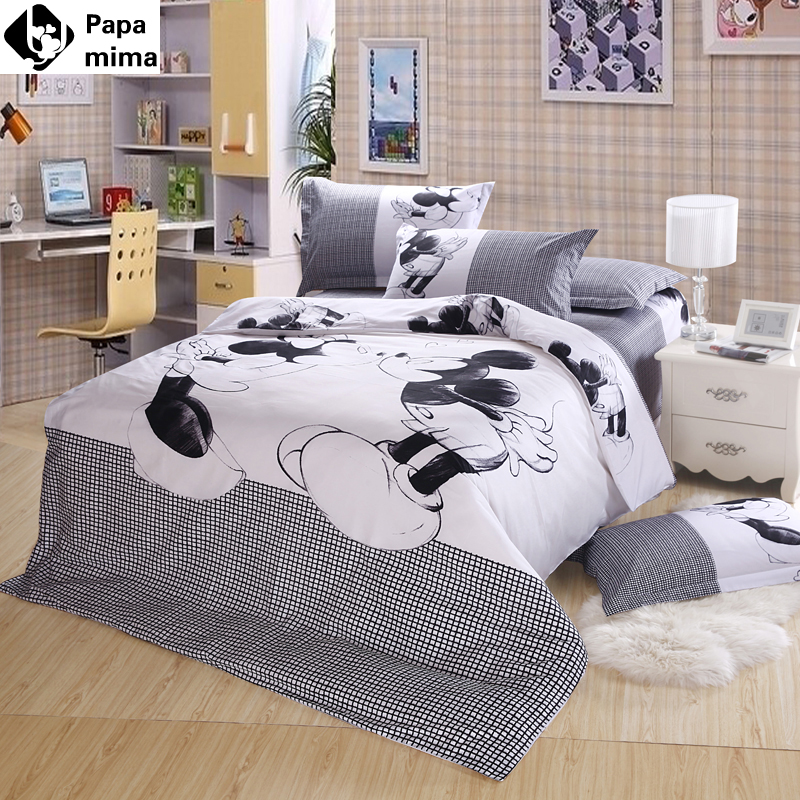 Black white Mickey Minnie cartoon kids bedding set 3/4pcs cotton King queen double twin size duvet cover set bed quilt linen set