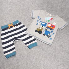 2016 New Fashion Baby Clothes Kid Boys Summer Clothing Short Sleeve T-shirt Top and Striped Pants 2pcs Outfits Children Set