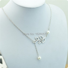 Free Shipping Hot Sale New Arrival Silver Fashion Jewelry Double Pearl Leaves Sexy Necklace