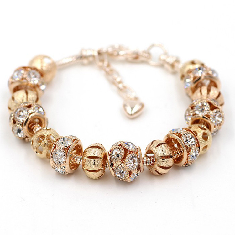 New Arrival Love 18K Gold Plated Bead Charm Bracelet With Crystal Women