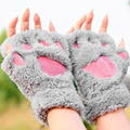 Woman Winter Fluffy Bear Cat Plush Paw Claw Glove Novelty soft toweling lady s half covered