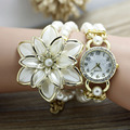 New fashion Women Rhinestone Watches Ladies pearl strap Many petals flower bracelet quartz wristwatches women dress