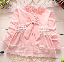 new 2016 spring autumn lace patchwork girls coat cute long sleeve bow baby girls jackets fashion
