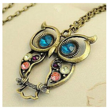 x15 2015 Hot  New Fashion Hot-Selling Retro Color Block Drill Hollowing Carved Cute Owl Mao Yilian Necklace Jewelry