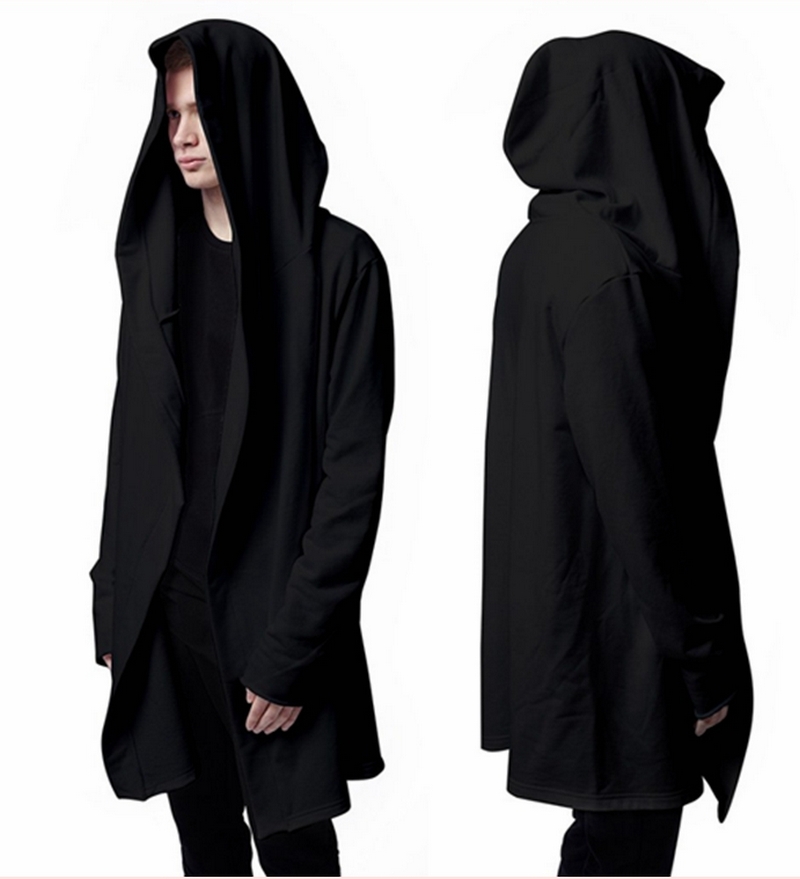 Unisex Lady's and Men Hoodie and Sweatshirt Long Dress Hooded With a Big Gown Black Cloak Outerwear Hip Hop Style Streetwear