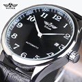 WINNER Watches Classic Mens AUTO Date automatic Mechanical Watch Self Winding Analog Skeleton Balck Leather Man