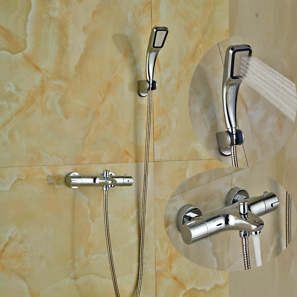 Wholesale And Retail NEW Chrome Tub Faucet Wall Mounted Shower Sprayer Thermostatic Valve Hand Shower