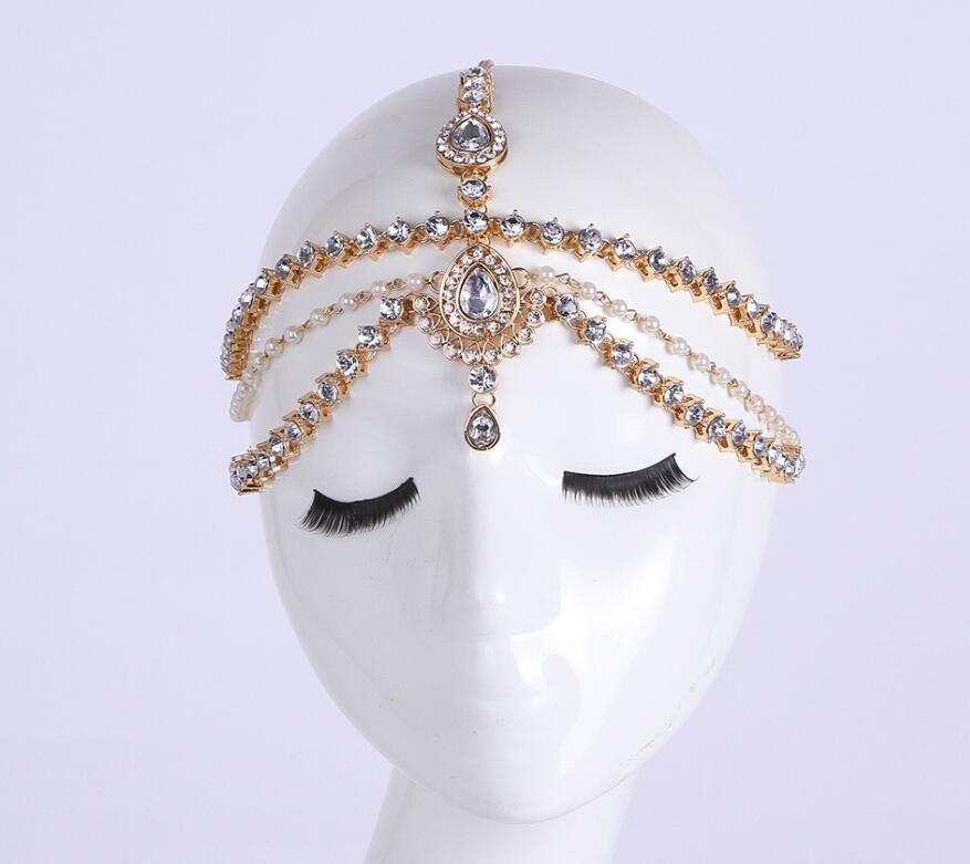 Handmade Kundan stones pearl font b hair b font chain Grecian style head chain head jewellery