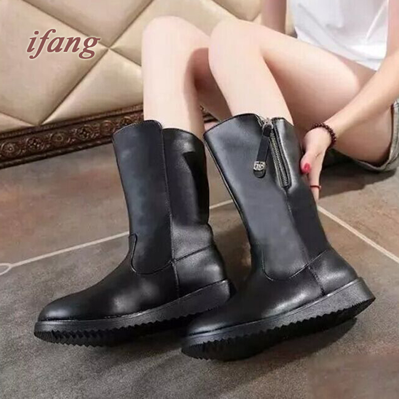 2015 Autumn and Winter New Middle Cylinder Boot in Women Boots Leather Flat Increased Shoe Waterproof Flat Fashion Martin Boots