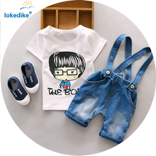 2016 New Fashion Toddler Boys Clothing Summer Children Kids Boys Clothes Cartoon Boys Clothing Set Suspender Jeans Pants T549