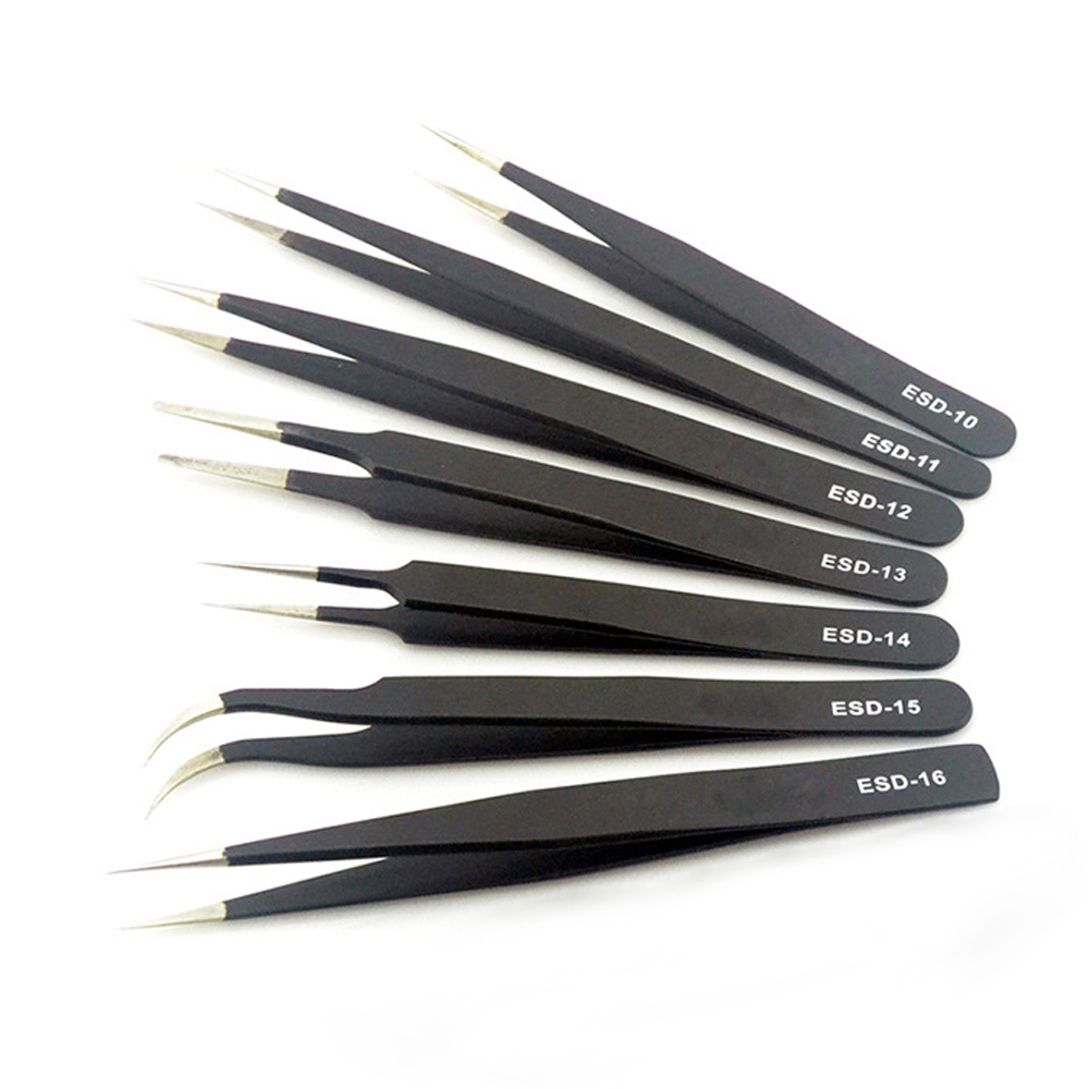 Hot 6Pcs Anti-static Stainless Steel Standard Tweezers Maintenance Tool