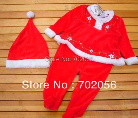 Christmas Gift set baby girls Xmas Romper hat jumpsuit Oneises Bodysuits Santa claus pjs outfit sleeper soft 12sets/lot #2998